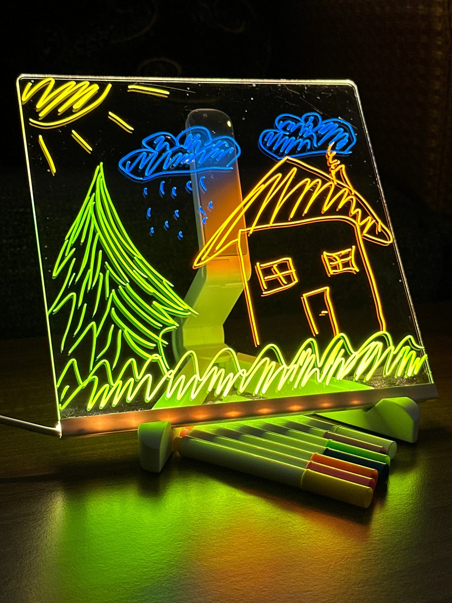 Creative Rewritable Acrylic LED Message Board -(with 7 Pens)