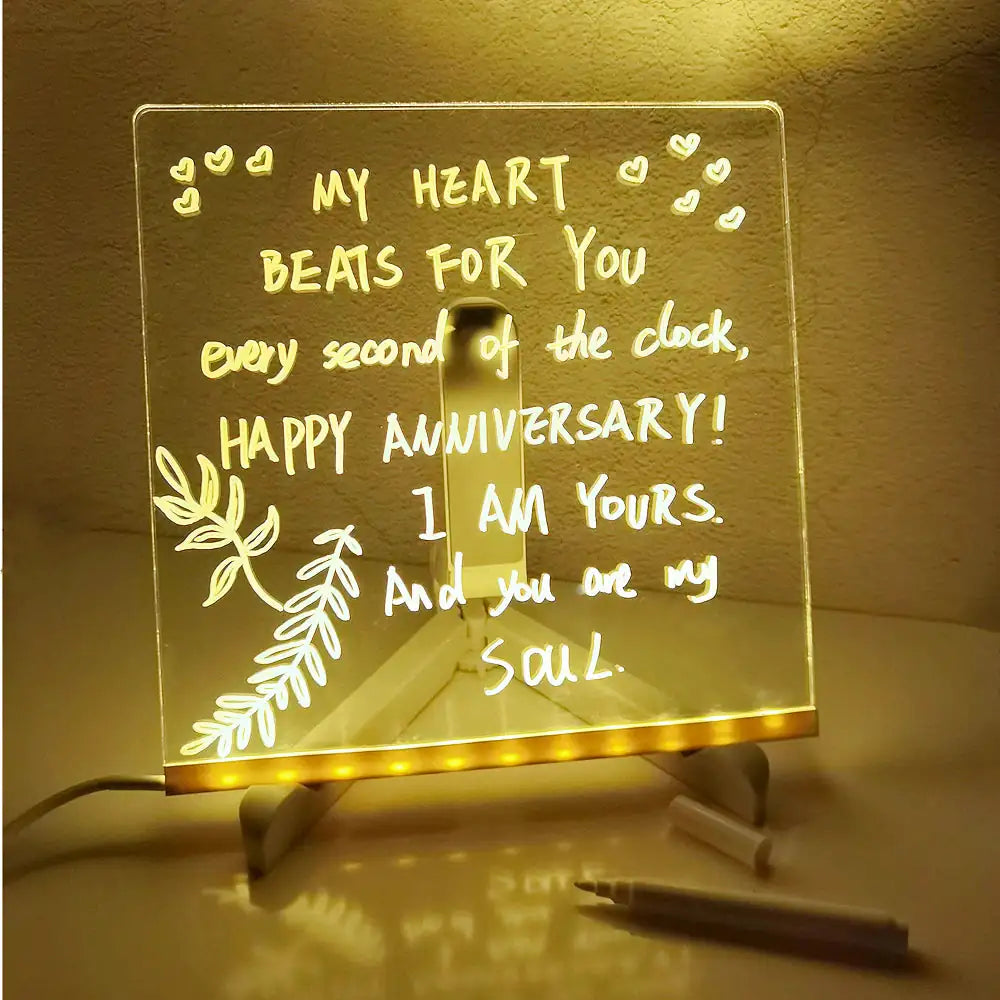 Creative Rewritable Acrylic LED Message Board -(with 7 Pens)