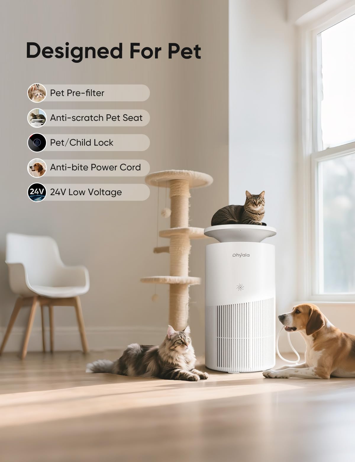 Dhyala KJ02 Air Purifier – 3620ft², H13 HEPA, Pet Hair & Odor, Smart WiFi, 360° Intake, Auto Mode, Pet Lock, Ultra-Quiet 22dB, 1 Filter + 6 Pre-Filters