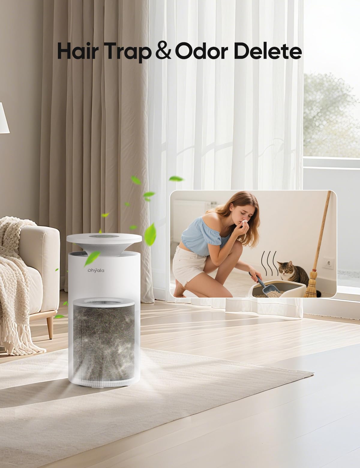 Dhyala KJ02 Air Purifier – 3620ft², H13 HEPA, Pet Hair & Odor, Smart WiFi, 360° Intake, Auto Mode, Pet Lock, Ultra-Quiet 22dB, 1 Filter + 6 Pre-Filters